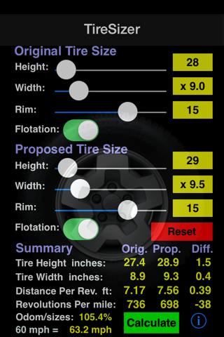 TireSizer screenshot 2