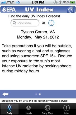 EPA's SunWise UV Index screenshot 2