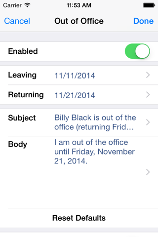 Out of Office (Lotus Notes) screenshot 2