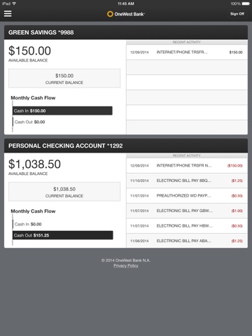 OneWest Mobile for iPad screenshot 2
