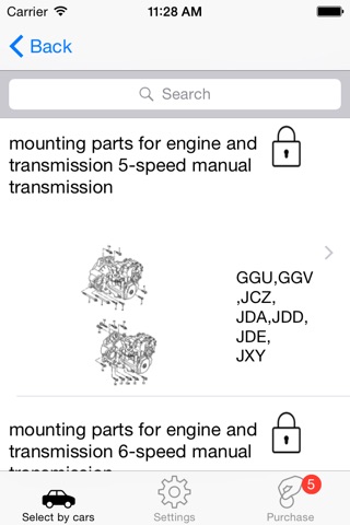 Seat parts and diagrams screenshot 4