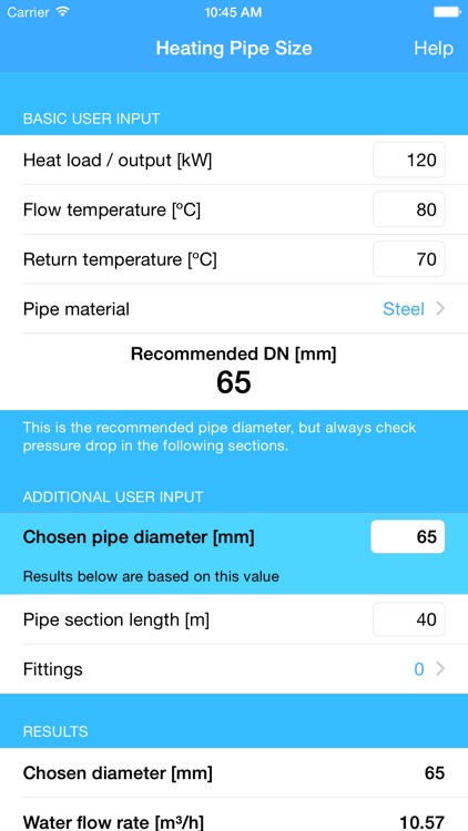Heating Pipe Size: pipe sizing & pressure drop calculation for hydronic heating & cooling systems screenshot-0