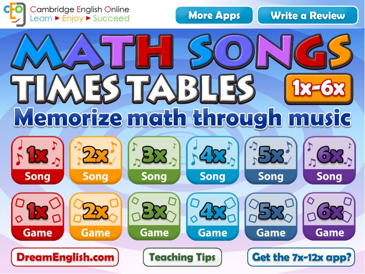 Math Songs: Times Tables 1x - 6x HD