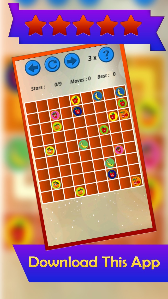 A Puzzle Game to Match   Connect - Draw Line  between Same Pairs of Cartoon Fruits
