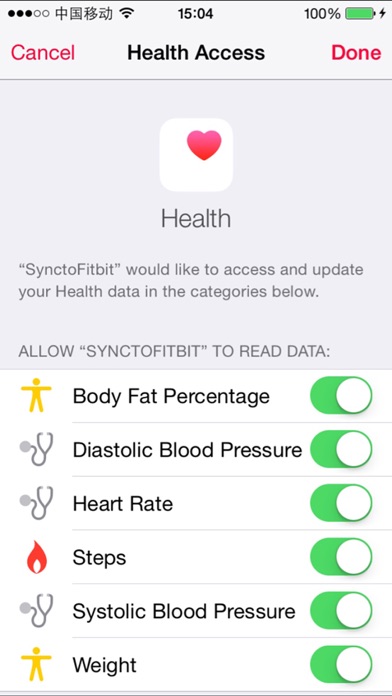 Sync from Health to F... screenshot1