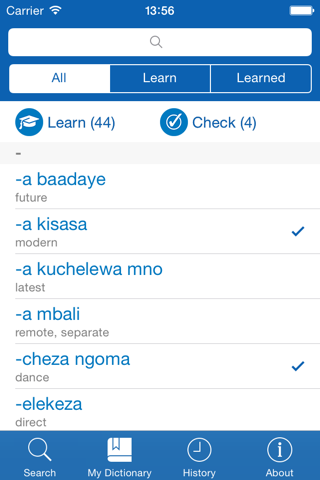 Swahili−English dictionary screenshot 3