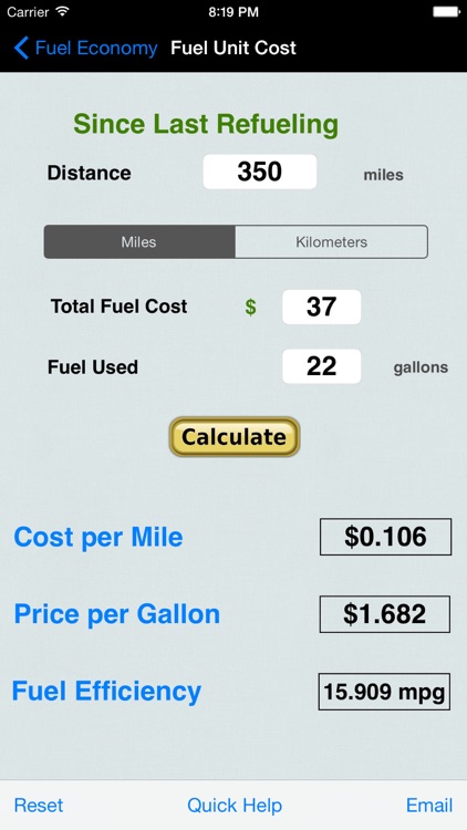 Fuel Calc : MPG, L100k, Car Economy Calculator