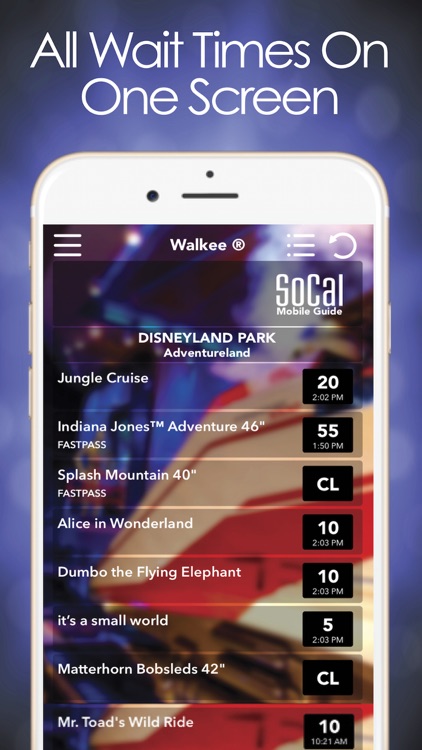 Walkee for Disneyland Wait Times and Park Schedules
