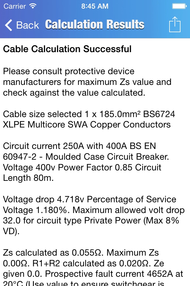 17th Edition Cable Sizer - Cable Size Calculator screenshot 3