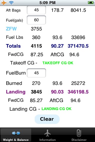 Seneca II PA-34-200T Weight and Balance Calculator screenshot 2