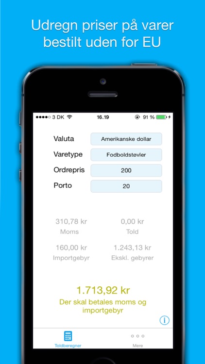 Toldberegner - Udregn omkostning til told og moms