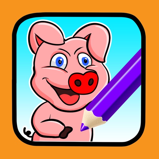 Kids Colouring Book Drawing Pig Animal Game Icon
