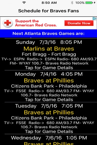 Schedule for Braves fans screenshot 3