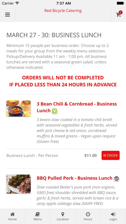 Red Bicycle Catering Ordering