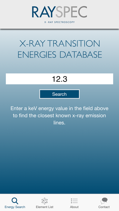 Screenshot #1 pour RaySpec X-ray Transition Energies Database