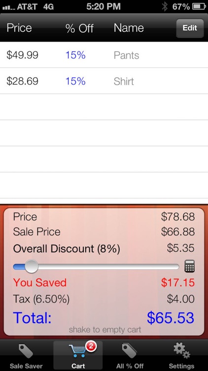 Sale Saver - Percent Off / Shopping Calculator