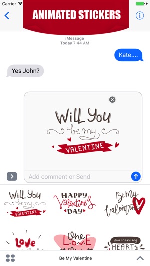 Animated Be My Valentines Stickers for i