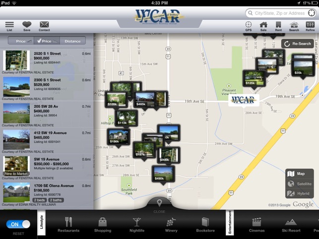 WCAR Homes For Sale for iPad