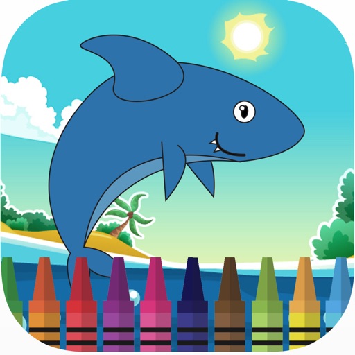 Shark in ocean coloring book games for kids Icon