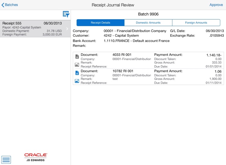 Receipt Batch Approvals Tablet for JDE E1