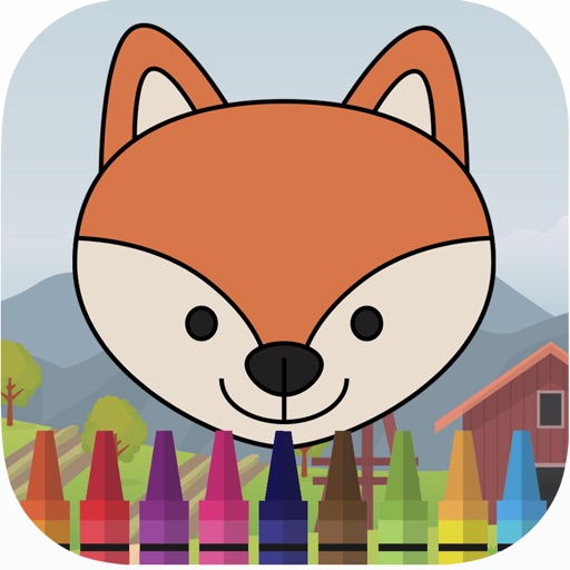 Cute animal in farm coloring book games for kids Icon