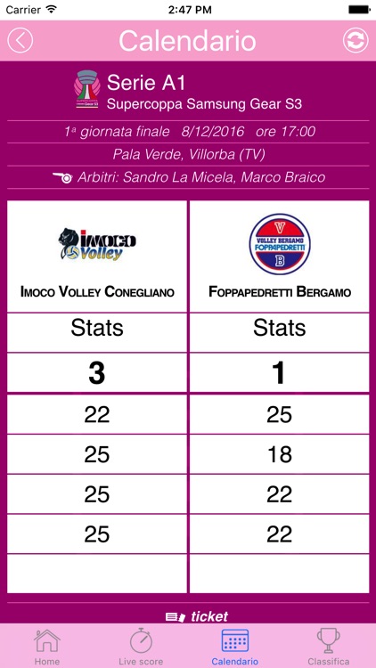 Livescore Lega Volley Femminile