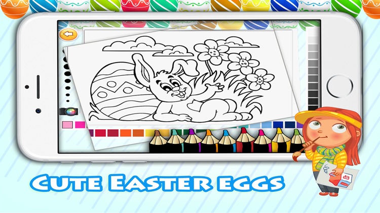 Easter bunny with egg coloring pages free for kid screenshot-3