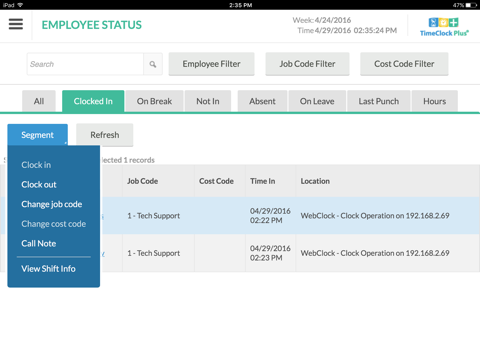 TimeClock Plus Mobile Manager screenshot 2