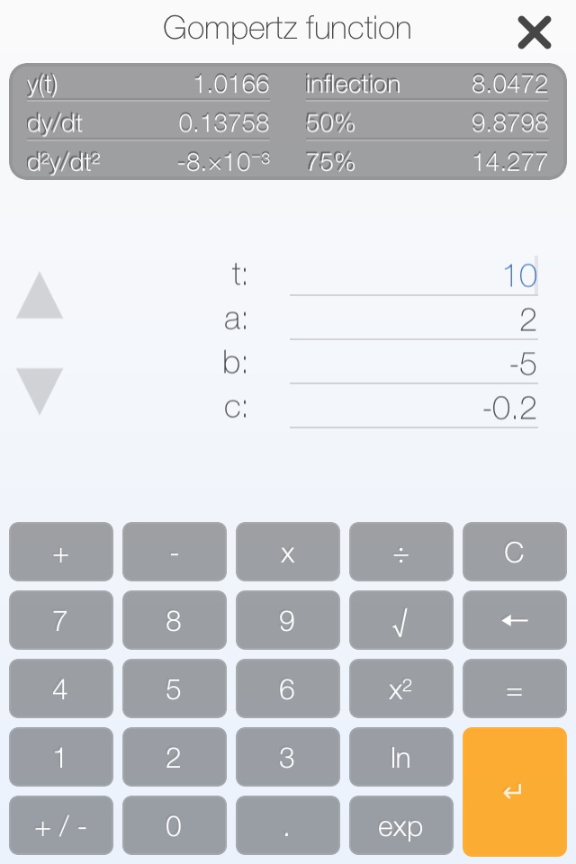 Gompertz function graphing calculator and fitter screenshot 2
