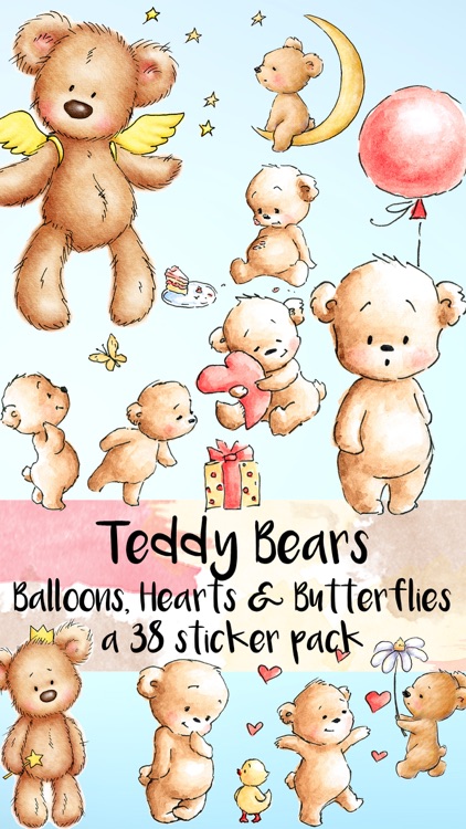 Teddy Bear Balloons Hearts & Butterflies Stickers