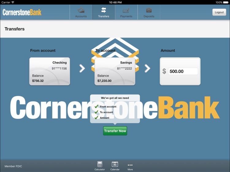 Cornerstone (KS) Mobile Banking for iPad screenshot-3