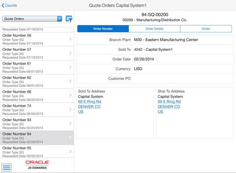 Customer Order Overview Tablet - JDE E1 screenshot 4