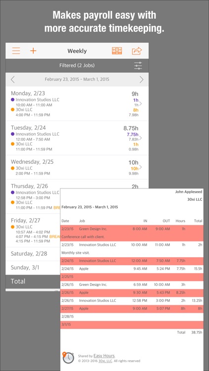Easy Hours - Timesheet & Time Tracking By Job screenshot-3