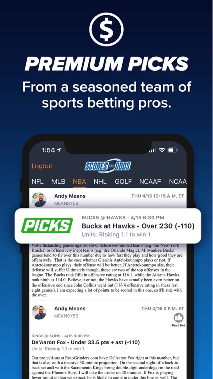 Scores and Odds Sports Betting by RotoGrinders