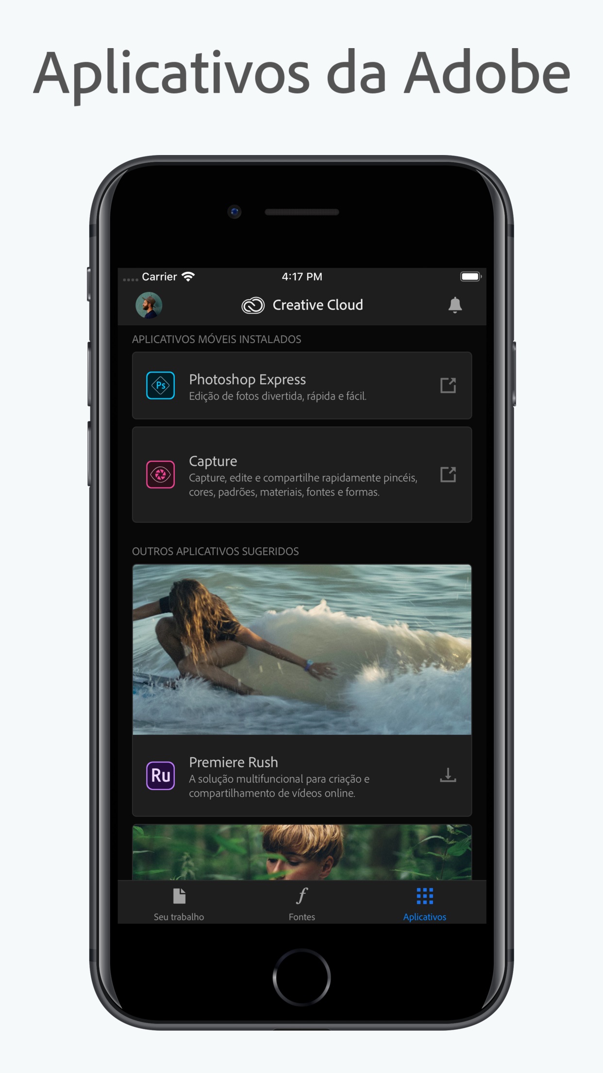Screenshot do app Adobe Creative Cloud