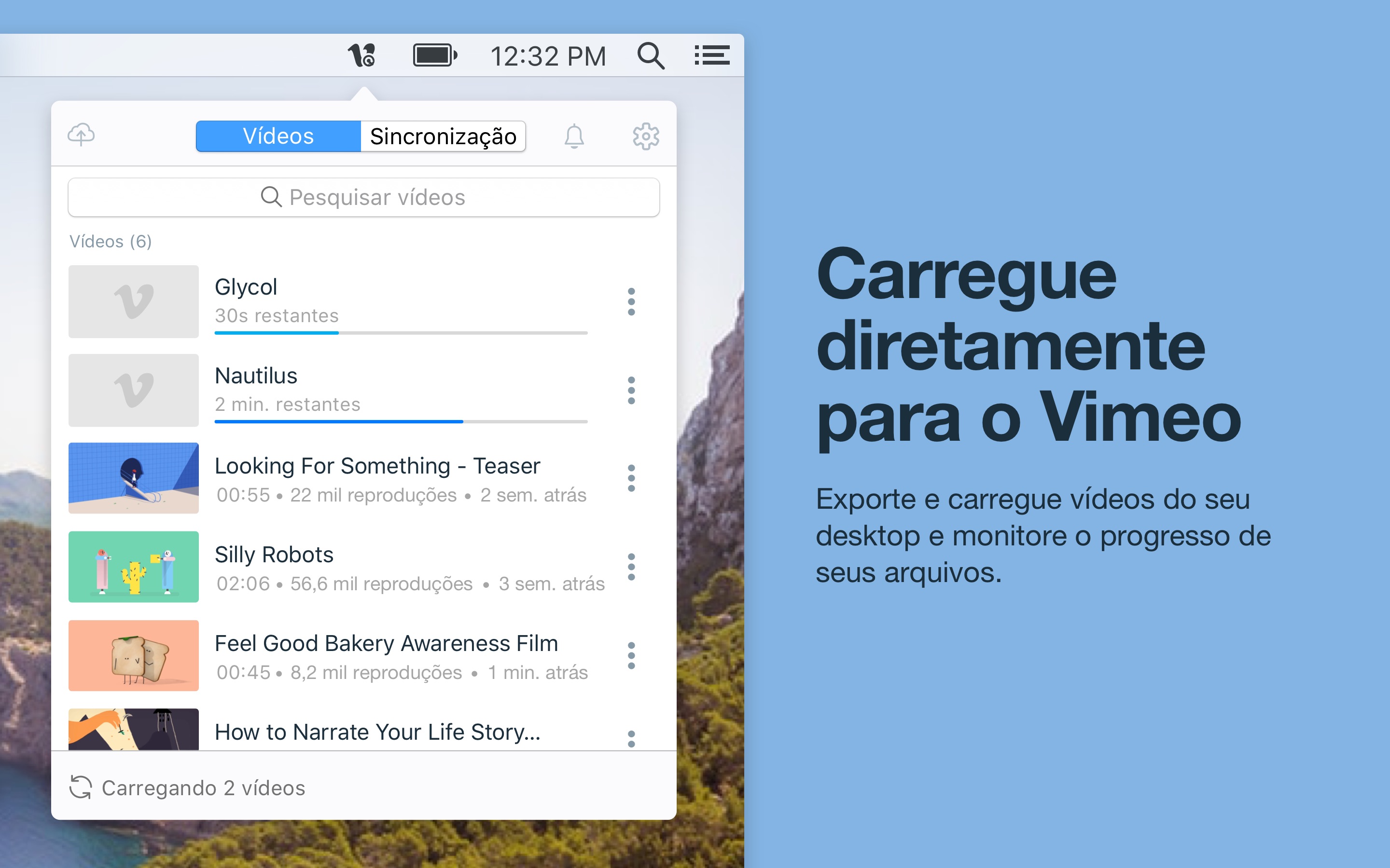 Screenshot do app Vimeo - Gerenciamento de vídeo