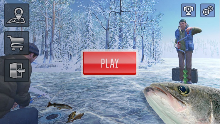 Ice fishing game.Catching carp