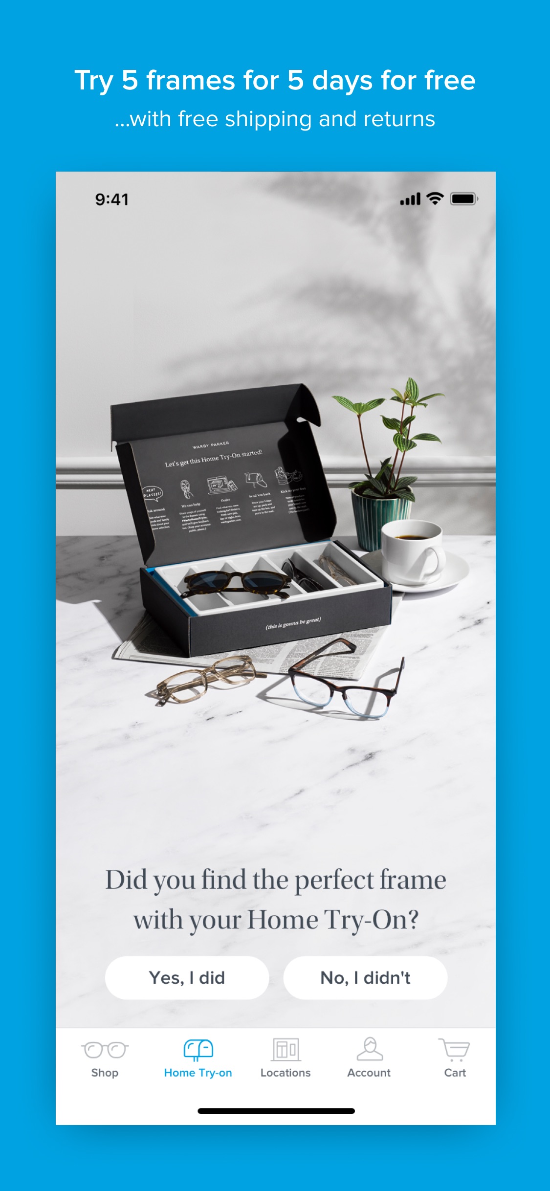 Screenshot do app Warby Parker