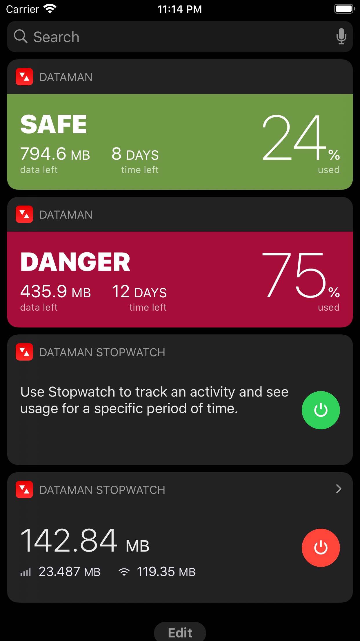 Screenshot do app DataMan - track data usage