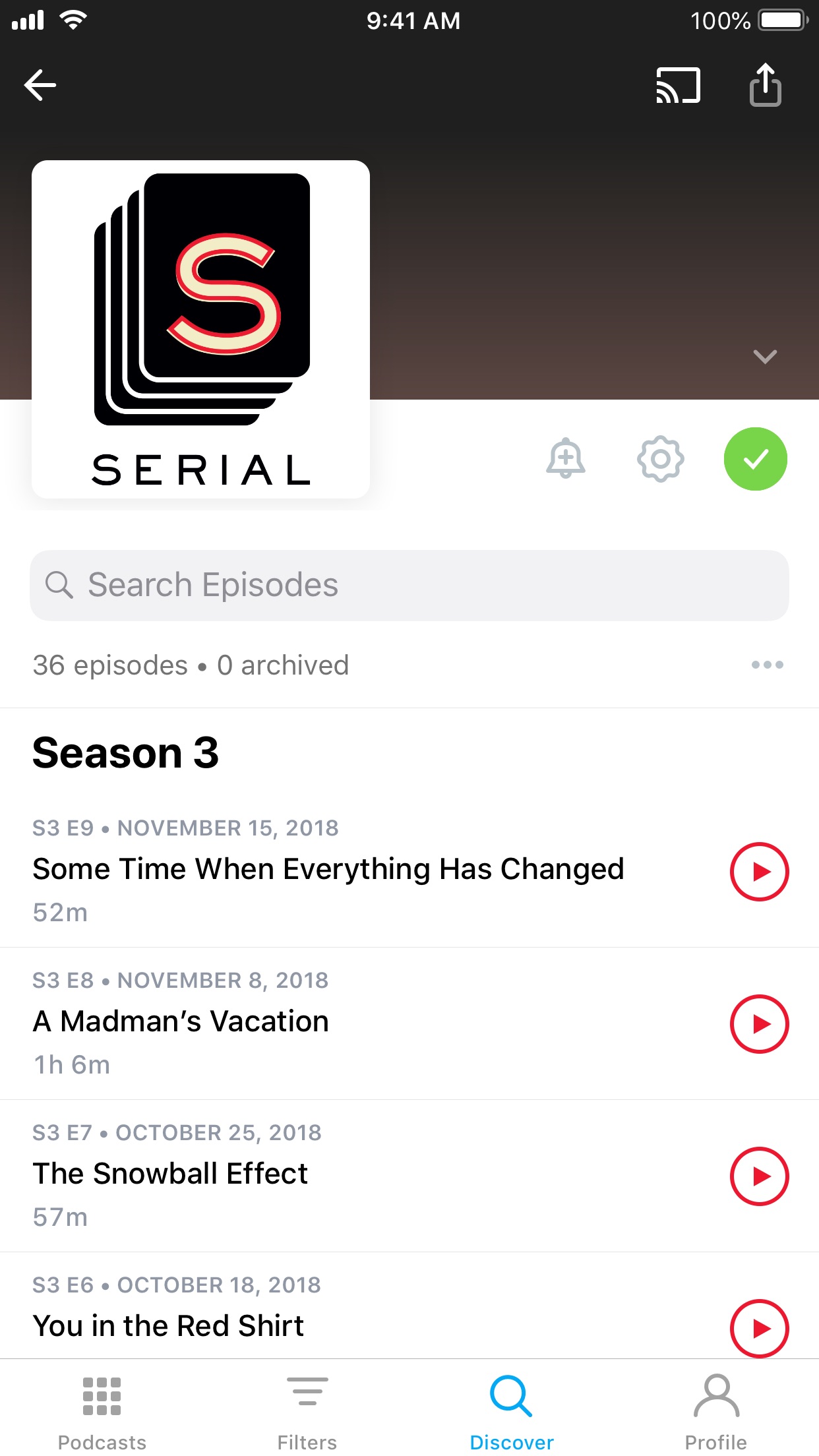 Screenshot do app Pocket Casts