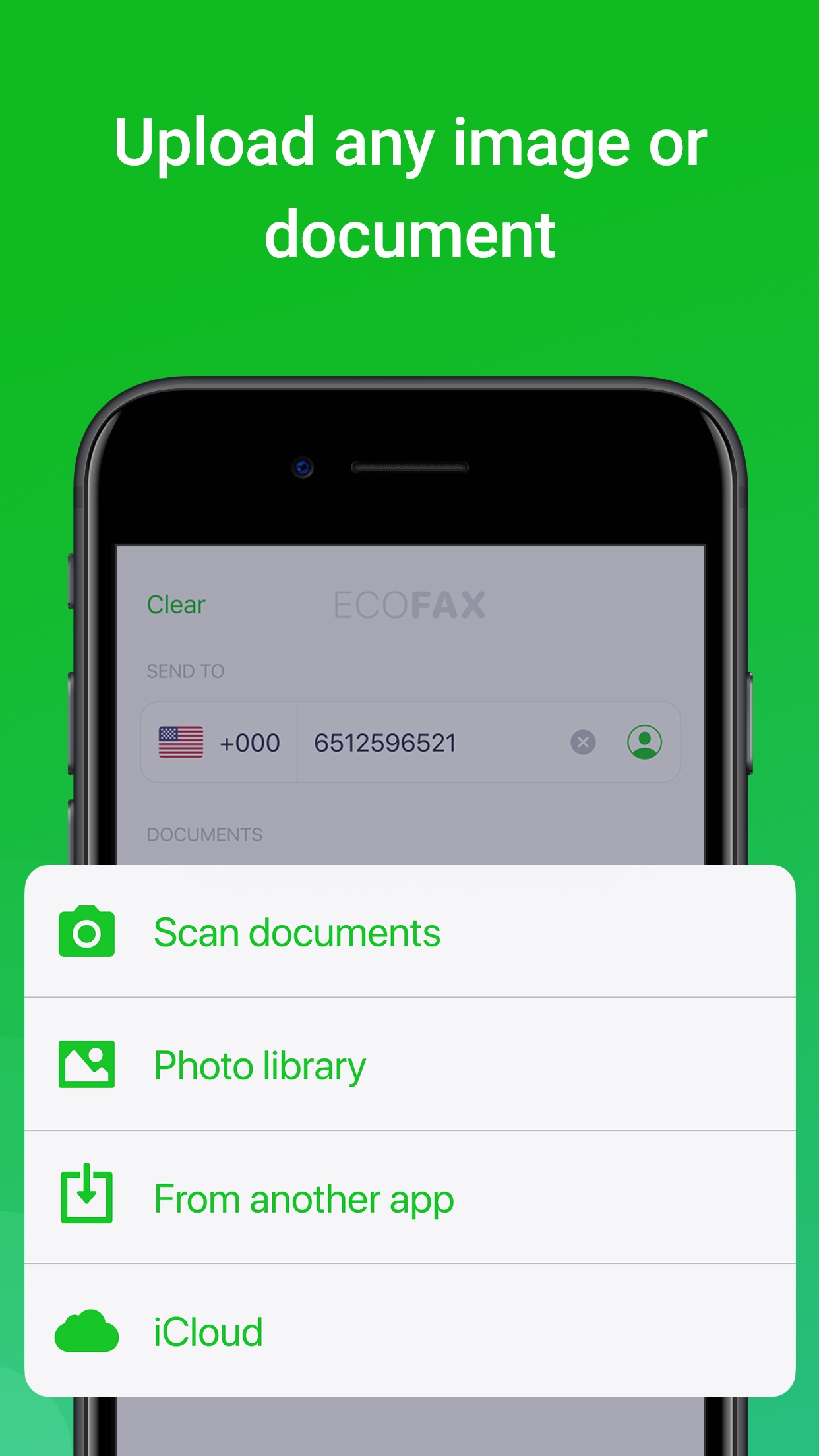 Screenshot do app EcoFax - send fax from iPhone