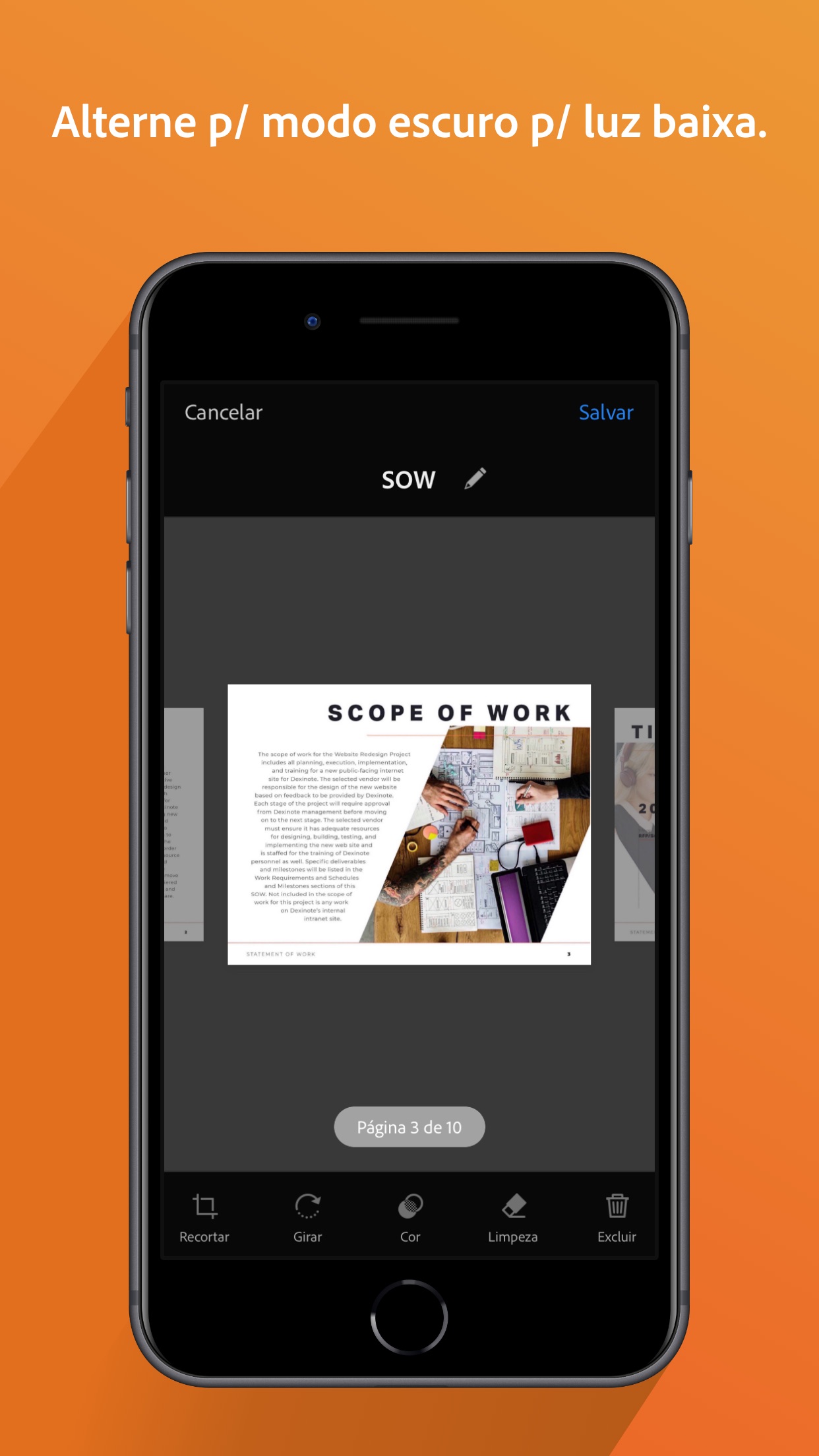 Screenshot do app Adobe Scan: PDF Scanner e OCR
