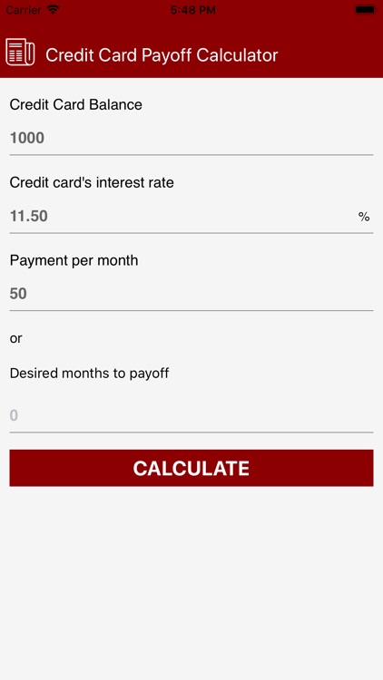 Credit card payoff calculator