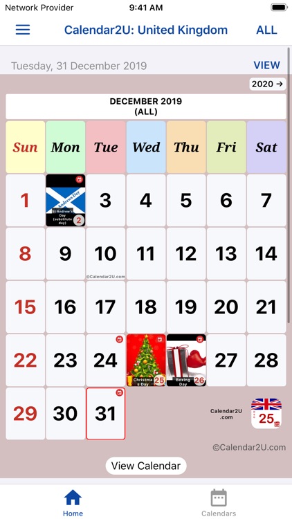 United Kingdom Calendar 2020