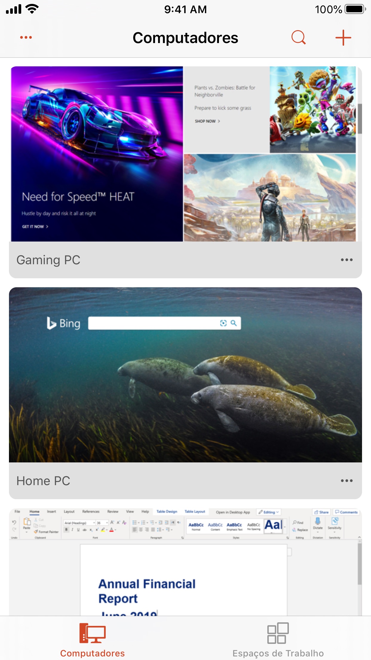 Screenshot do app Microsoft Remote Desktop
