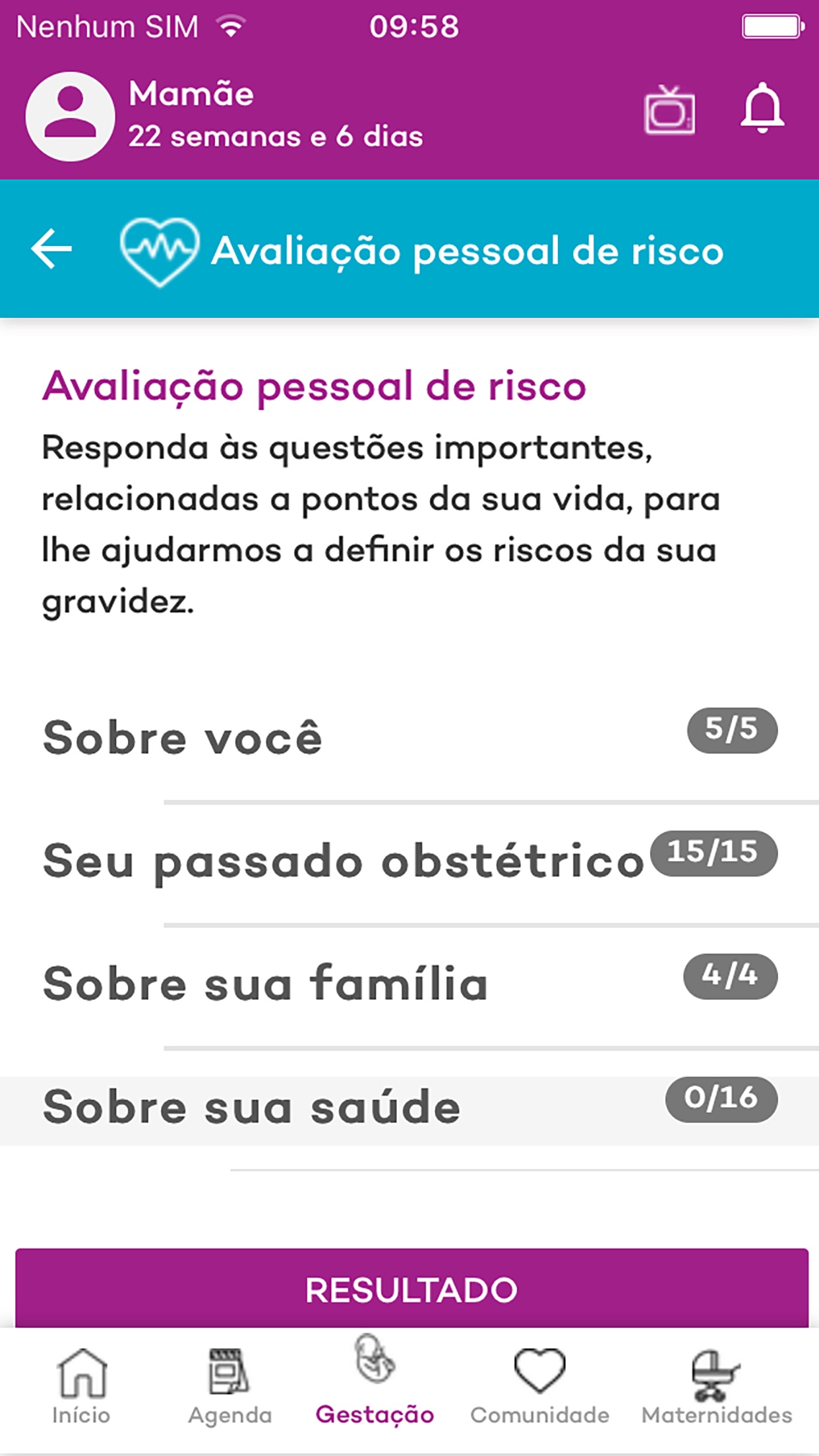 Screenshot do app Canguru Gravidez
