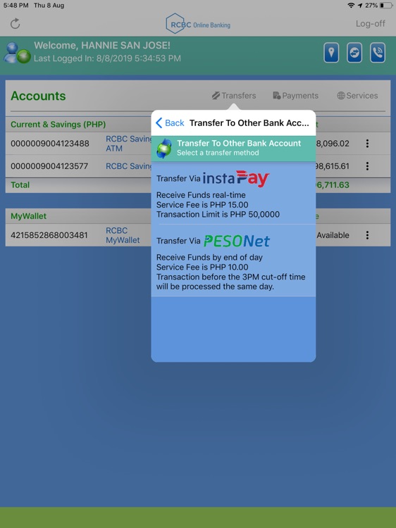 RCBC Online Banking for iPad