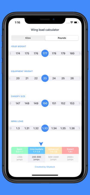 Wingload calculator