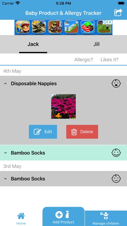 Baby Product & Allergy Tracker