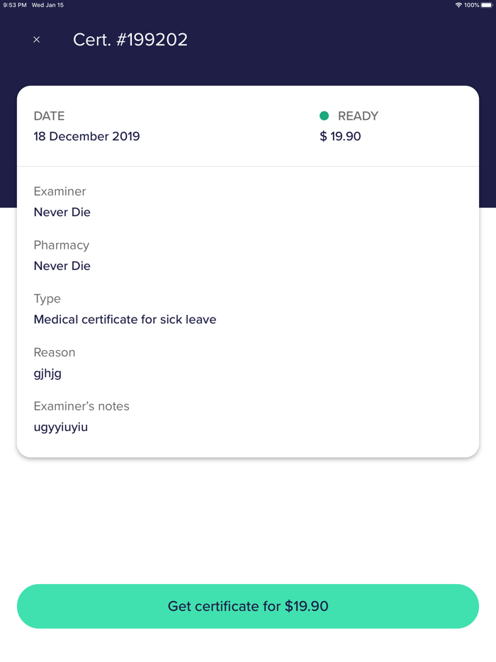 Sicky Medical Certificate